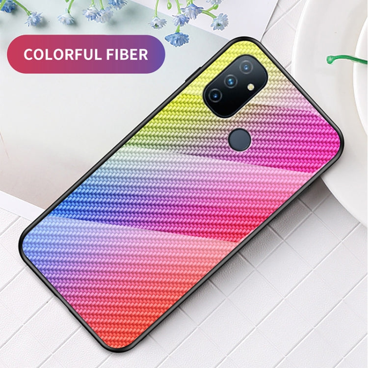 For OnePlus N100 5G Gradient Carbon Fiber Texture TPU Border Tempered Glass Case