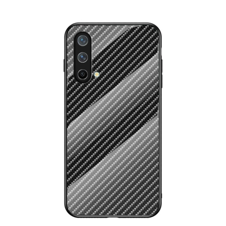 For OnePlus Nord CE 5G Gradient Carbon Fiber Texture TPU Border Tempered Glass Case