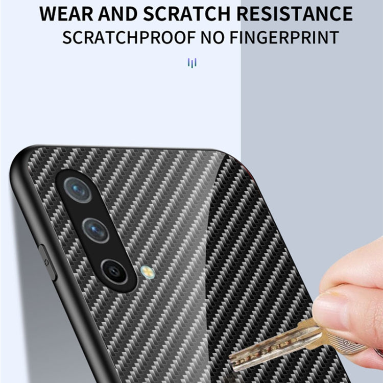 For OnePlus Nord CE 5G Gradient Carbon Fiber Texture TPU Border Tempered Glass Case