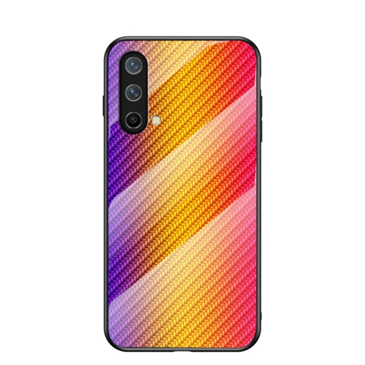 For OnePlus Nord CE 5G Gradient Carbon Fiber Texture TPU Border Tempered Glass Case