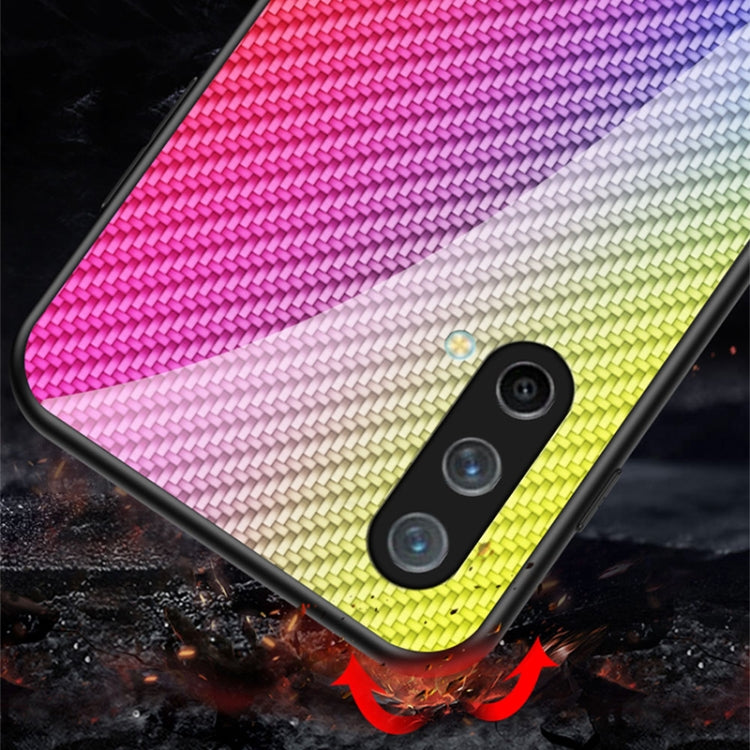 For OnePlus Nord CE 5G Gradient Carbon Fiber Texture TPU Border Tempered Glass Case