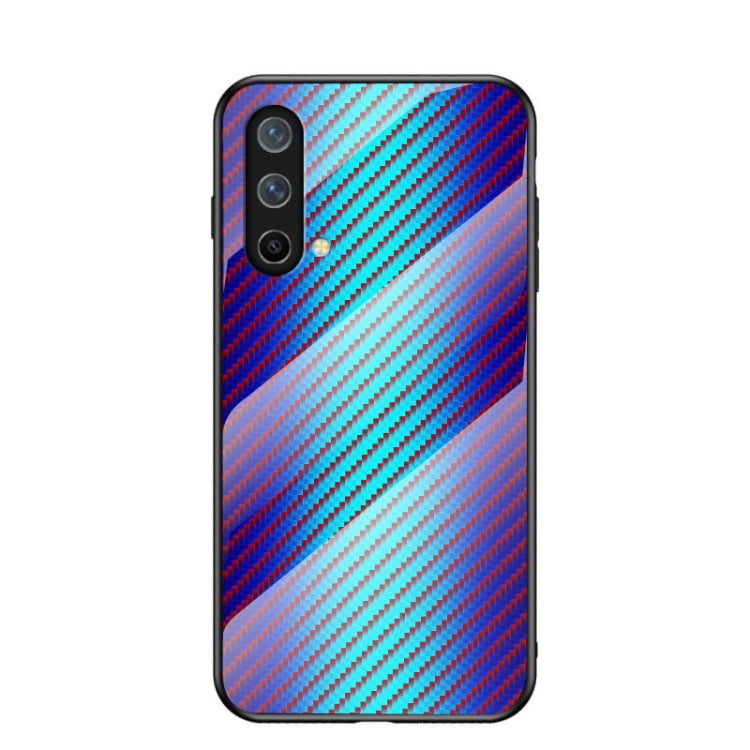 For OnePlus Nord CE 5G Gradient Carbon Fiber Texture TPU Border Tempered Glass Case