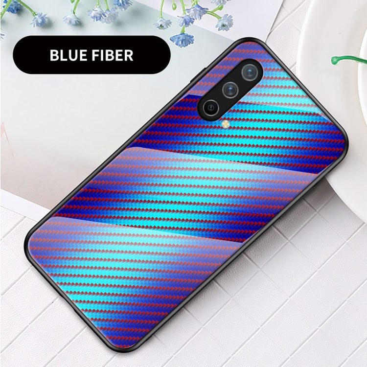 For OnePlus Nord CE 5G Gradient Carbon Fiber Texture TPU Border Tempered Glass Case