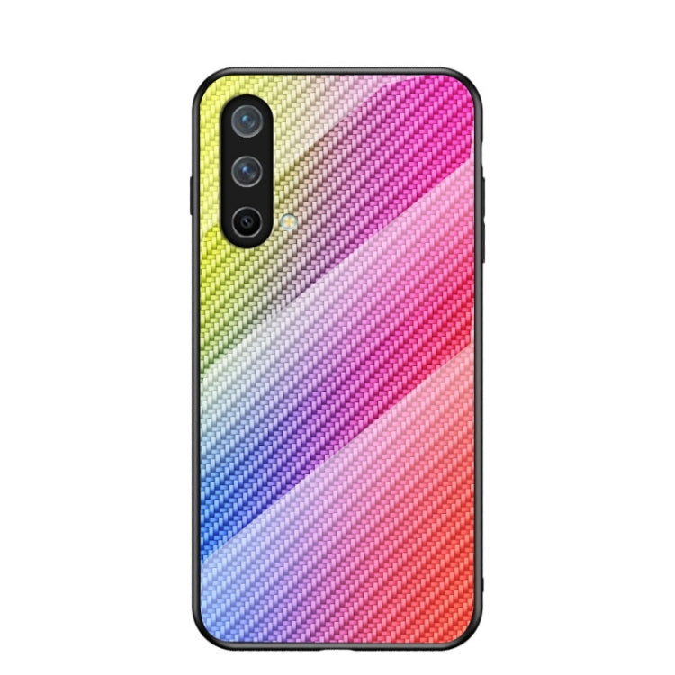 For OnePlus Nord CE 5G Gradient Carbon Fiber Texture TPU Border Tempered Glass Case