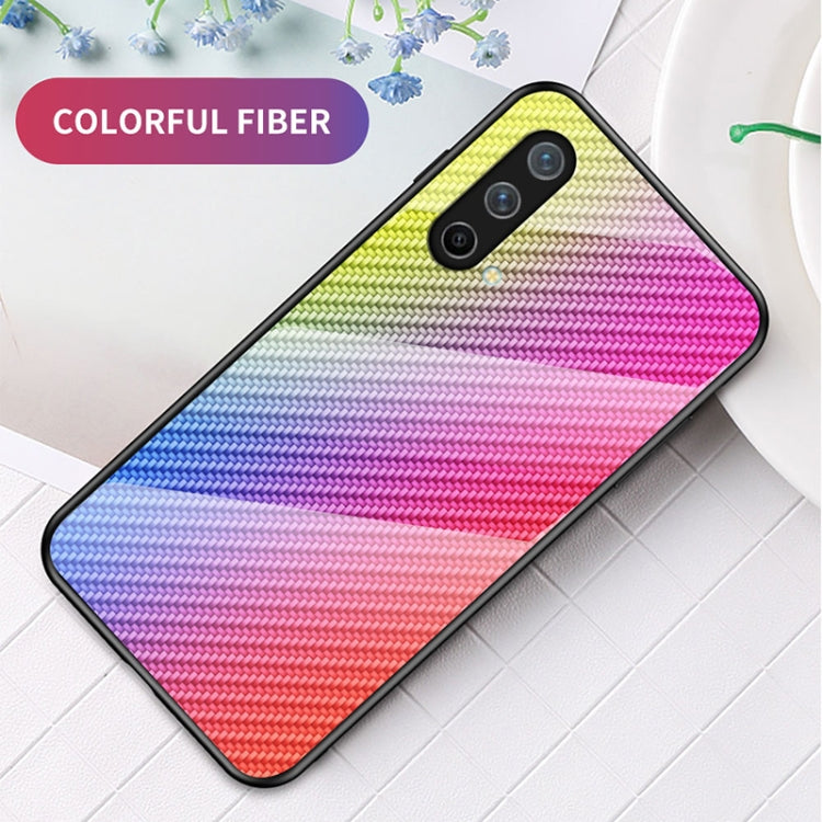 For OnePlus Nord CE 5G Gradient Carbon Fiber Texture TPU Border Tempered Glass Case