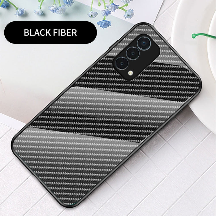 For OnePlus Nord N200 5G Gradient Carbon Fiber Texture TPU Border Tempered Glass Case