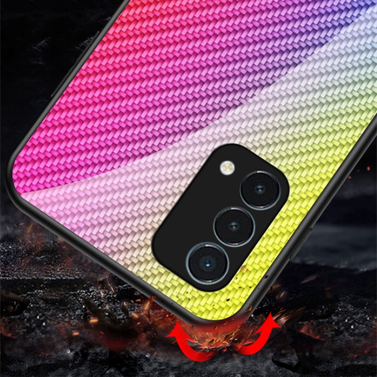 For OnePlus Nord N200 5G Gradient Carbon Fiber Texture TPU Border Tempered Glass Case