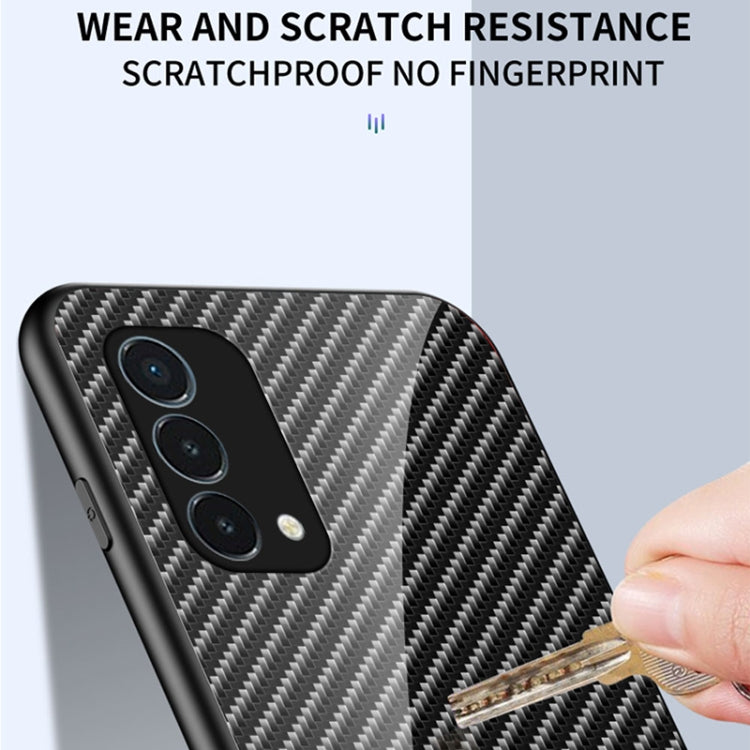 For OnePlus Nord N200 5G Gradient Carbon Fiber Texture TPU Border Tempered Glass Case