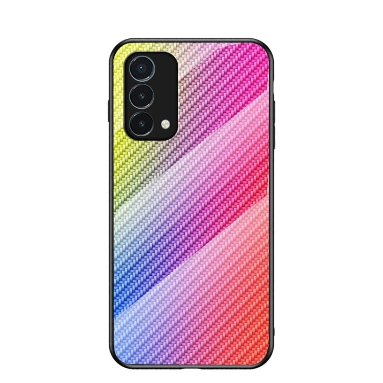 For OnePlus Nord N200 5G Gradient Carbon Fiber Texture TPU Border Tempered Glass Case