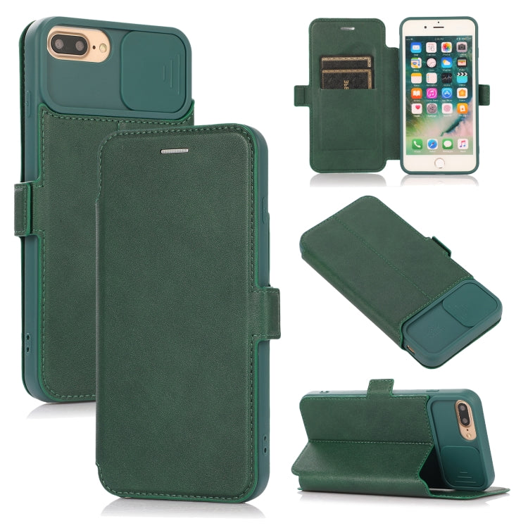 Push Window Double Buckle PU + Silicone Horizontal Flip Leather Case with Holder & Card Slot For iPhone 8 Plus & 7 Plus