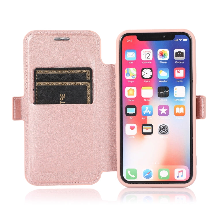 For iPhone X / XS Push Window Double Buckle PU + Silicone Horizontal Flip Leather Case with Holder & Card Slot