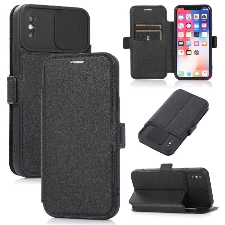 For iPhone X / XS Push Window Double Buckle PU + Silicone Horizontal Flip Leather Case with Holder & Card Slot
