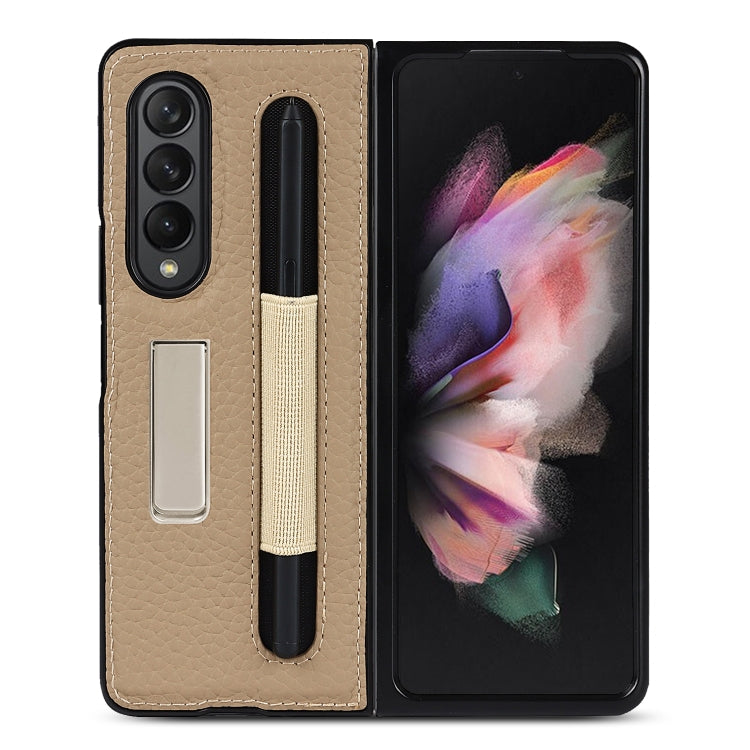 For Samsung Galaxy Z Fold3 5G Litchi Texture Leather Protective Case with Holder & Pen Slot