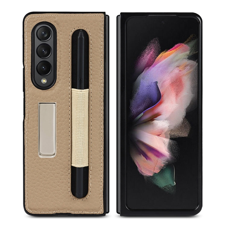 For Samsung Galaxy Z Fold3 5G Litchi Texture Leather Protective Case with Holder & Pen Slot