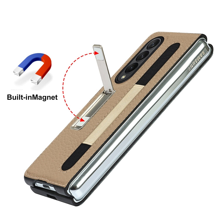 For Samsung Galaxy Z Fold3 5G Litchi Texture Leather Protective Case with Holder & Pen Slot