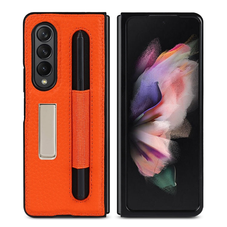 For Samsung Galaxy Z Fold3 5G Litchi Texture Leather Protective Case with Holder & Pen Slot