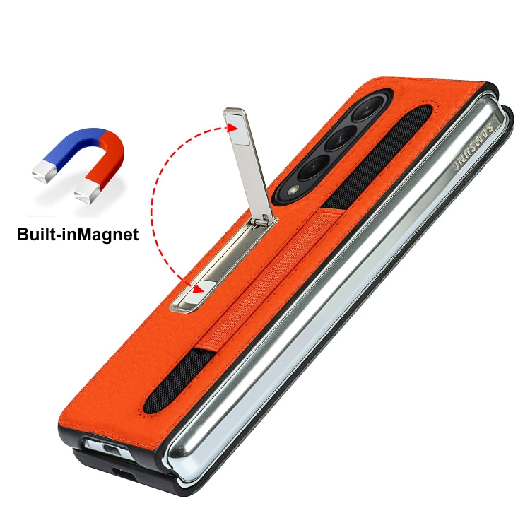 For Samsung Galaxy Z Fold3 5G Litchi Texture Leather Protective Case with Holder & Pen Slot