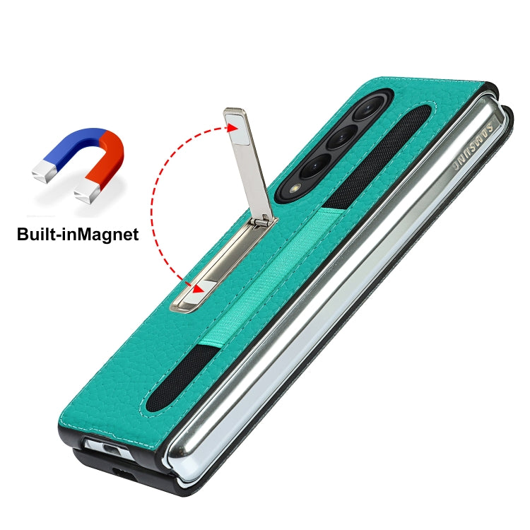For Samsung Galaxy Z Fold3 5G Litchi Texture Leather Protective Case with Holder & Pen Slot