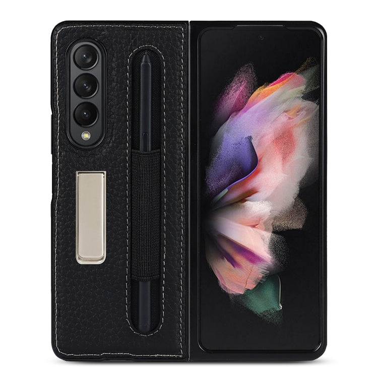 For Samsung Galaxy Z Fold3 5G Litchi Texture Leather Protective Case with Holder & Pen Slot