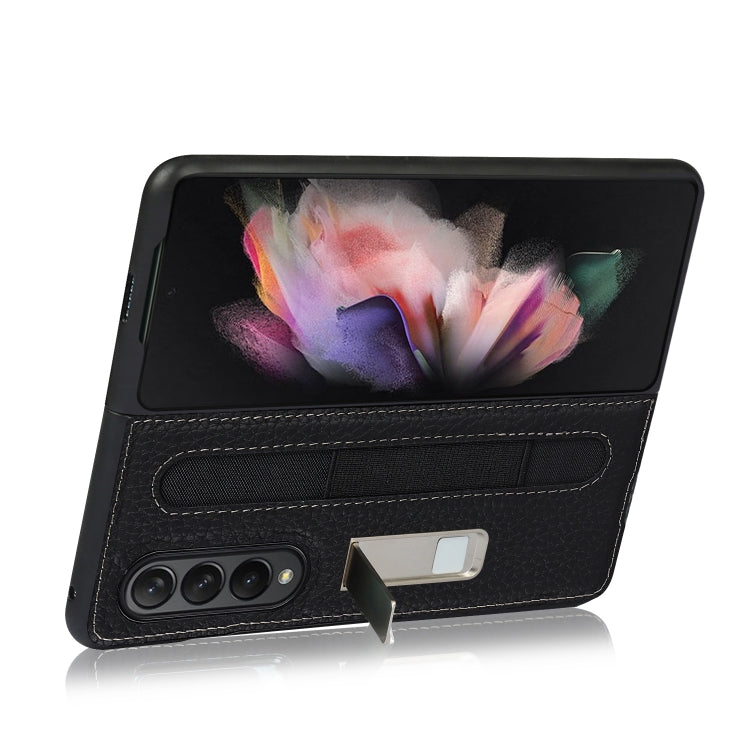For Samsung Galaxy Z Fold3 5G Litchi Texture Leather Protective Case with Holder & Pen Slot