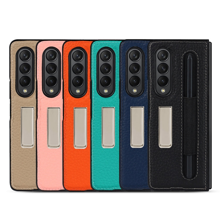 For Samsung Galaxy Z Fold3 5G Litchi Texture Leather Protective Case with Holder & Pen Slot