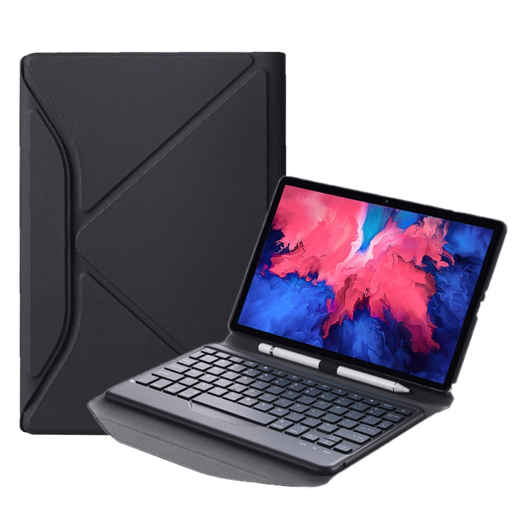 BM12 Diamond Texture Detachable Bluetooth Keyboard Leather Tablet Case with Pen Slot & Triangular Back Support For Lenovo Pad Plus 11 inch TB-J607F / Tab P11 11 inch TB-J606F