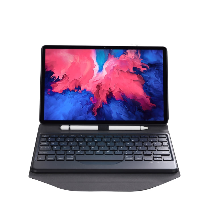 BM12 Diamond Texture Detachable Bluetooth Keyboard Leather Tablet Case with Pen Slot & Triangular Back Support For Lenovo Pad Plus 11 inch TB-J607F / Tab P11 11 inch TB-J606F