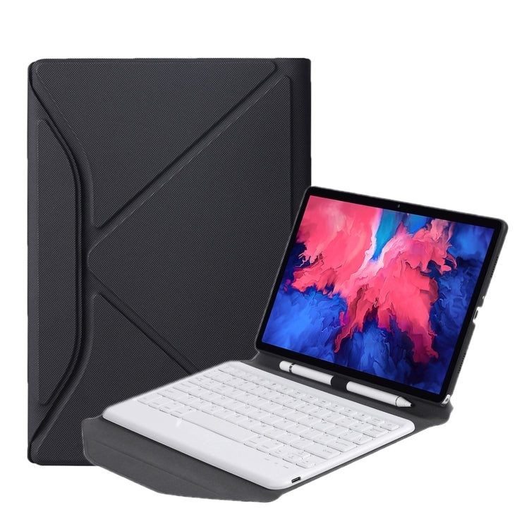 BM12 Diamond Texture Detachable Bluetooth Keyboard Leather Tablet Case with Pen Slot & Triangular Back Support For Lenovo Pad Plus 11 inch TB-J607F / Tab P11 11 inch TB-J606F