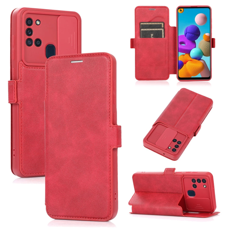 For Samsung Galaxy A21s Push Window Double Buckle PU + Silicone Horizontal Flip Leather Case with Holder & Card Slot