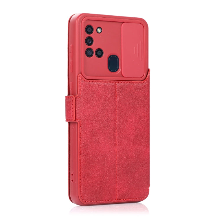 For Samsung Galaxy A21s Push Window Double Buckle PU + Silicone Horizontal Flip Leather Case with Holder & Card Slot