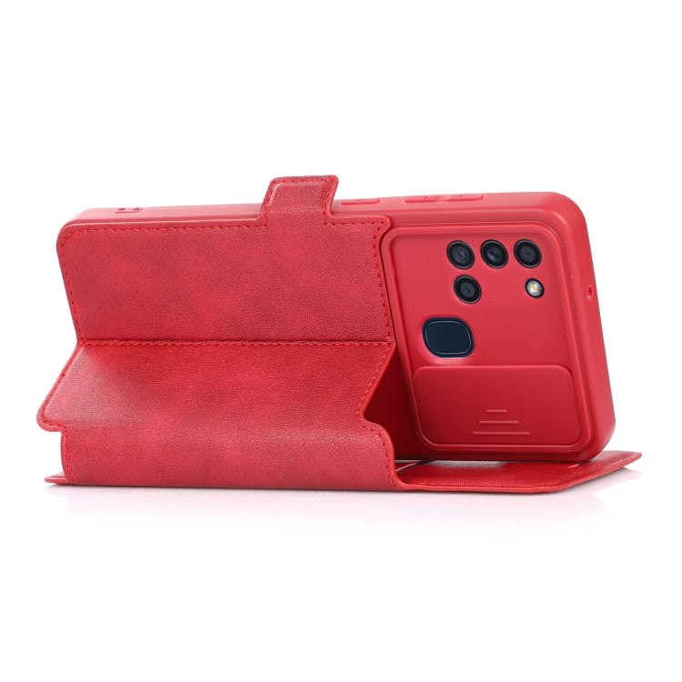 For Samsung Galaxy A21s Push Window Double Buckle PU + Silicone Horizontal Flip Leather Case with Holder & Card Slot
