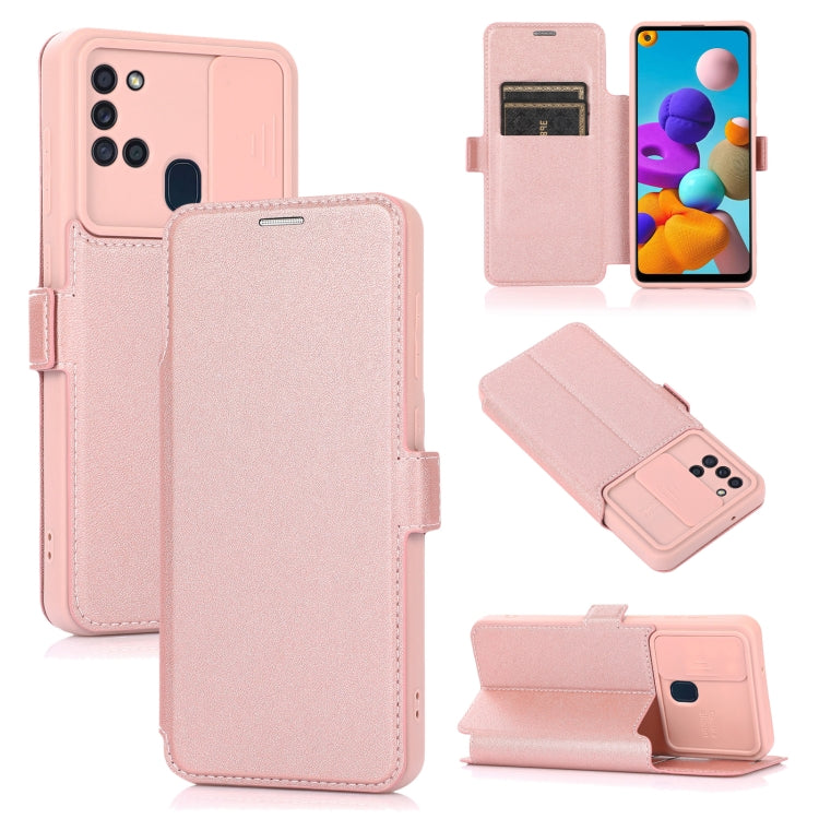 For Samsung Galaxy A21s Push Window Double Buckle PU + Silicone Horizontal Flip Leather Case with Holder & Card Slot