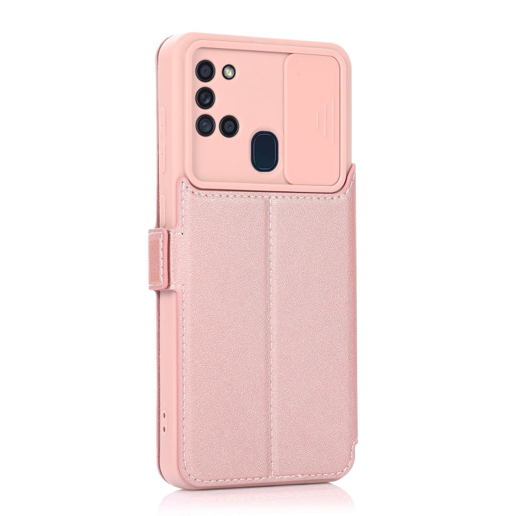 For Samsung Galaxy A21s Push Window Double Buckle PU + Silicone Horizontal Flip Leather Case with Holder & Card Slot