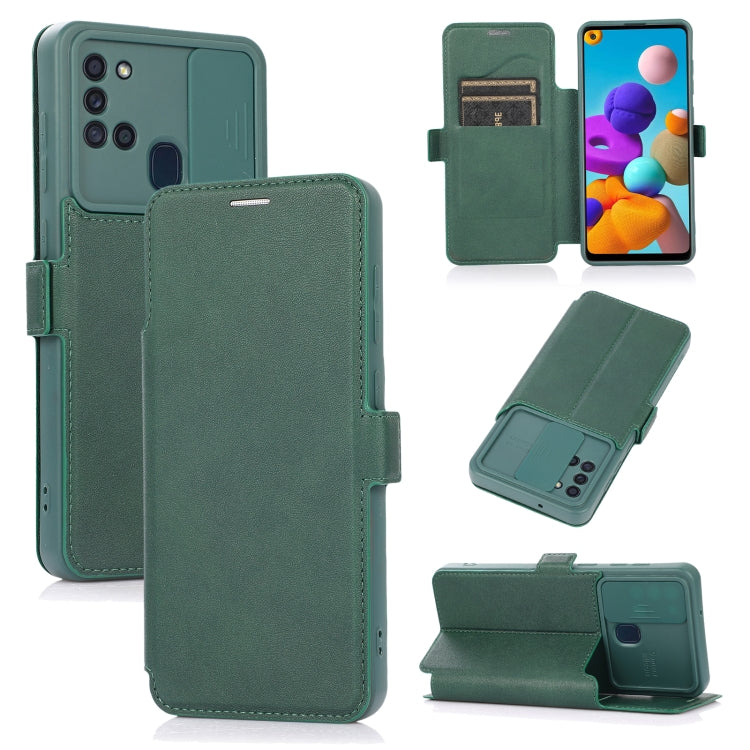 For Samsung Galaxy A21s Push Window Double Buckle PU + Silicone Horizontal Flip Leather Case with Holder & Card Slot