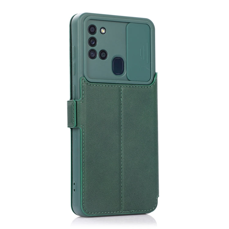 For Samsung Galaxy A21s Push Window Double Buckle PU + Silicone Horizontal Flip Leather Case with Holder & Card Slot
