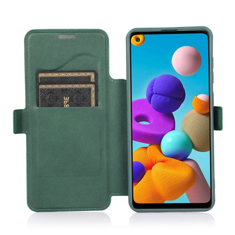 For Samsung Galaxy A21s Push Window Double Buckle PU + Silicone Horizontal Flip Leather Case with Holder & Card Slot