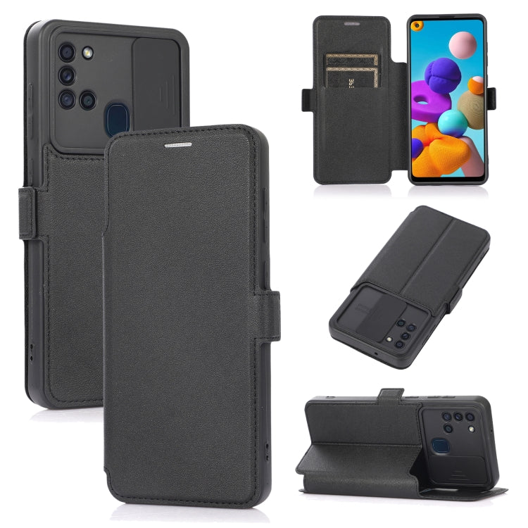 For Samsung Galaxy A21s Push Window Double Buckle PU + Silicone Horizontal Flip Leather Case with Holder & Card Slot