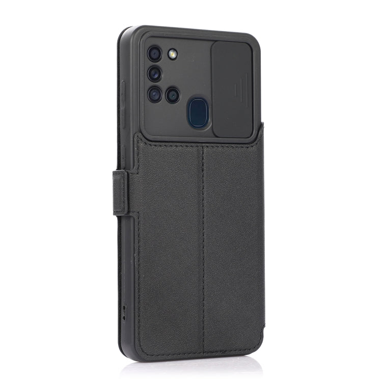 For Samsung Galaxy A21s Push Window Double Buckle PU + Silicone Horizontal Flip Leather Case with Holder & Card Slot