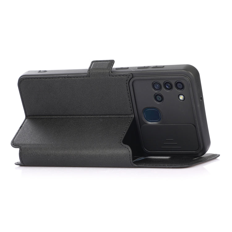 For Samsung Galaxy A21s Push Window Double Buckle PU + Silicone Horizontal Flip Leather Case with Holder & Card Slot