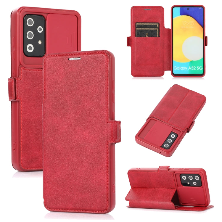 For Samsung Galaxy A52 5G / 4G Push Window Double Buckle PU + Silicone Horizontal Flip Leather Case with Holder & Card Slot