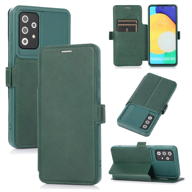 For Samsung Galaxy A52 5G / 4G Push Window Double Buckle PU + Silicone Horizontal Flip Leather Case with Holder & Card Slot