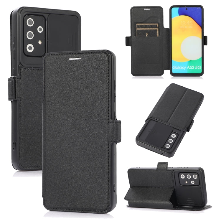 For Samsung Galaxy A52 5G / 4G Push Window Double Buckle PU + Silicone Horizontal Flip Leather Case with Holder & Card Slot