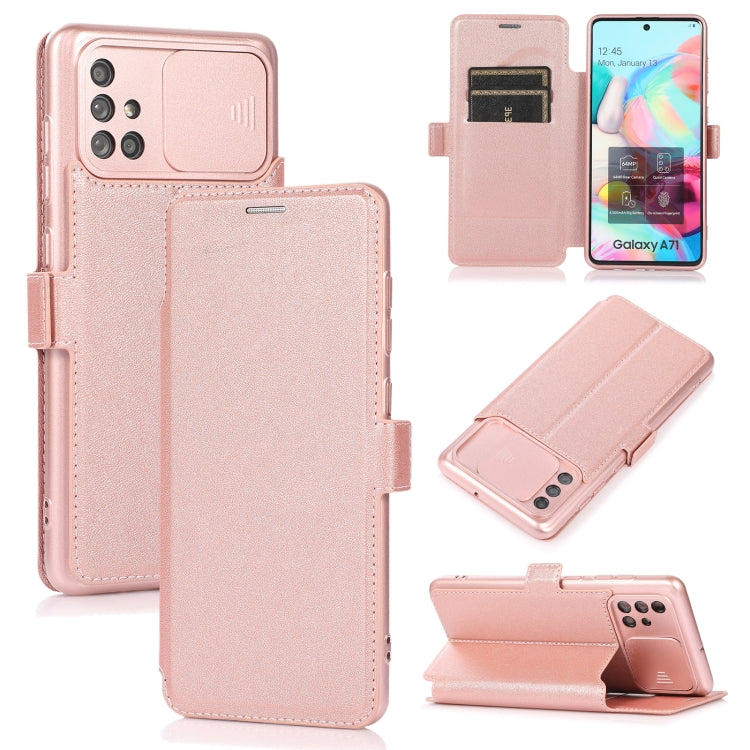 For Samsung Galaxy A71 Push Window Double Buckle PU + Silicone Horizontal Flip Leather Case with Holder & Card Slot