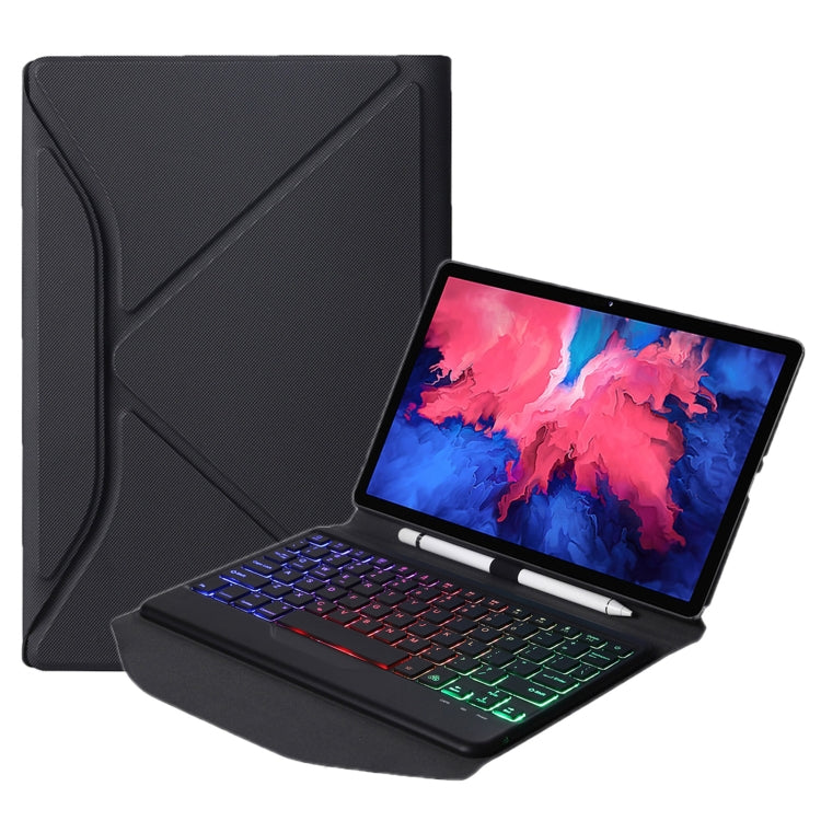 BM12S Backlight Edition Diamond Texture Detachable Bluetooth Keyboard Leather Tablet Case with Pen Slot & Triangular Back Support For Lenovo Pad Plus 11 inch TB-J607F / Tab P11 11 inch TB-J606F
