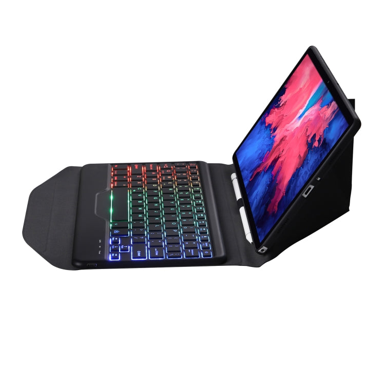 BM12S Backlight Edition Diamond Texture Detachable Bluetooth Keyboard Leather Tablet Case with Pen Slot & Triangular Back Support For Lenovo Pad Plus 11 inch TB-J607F / Tab P11 11 inch TB-J606F