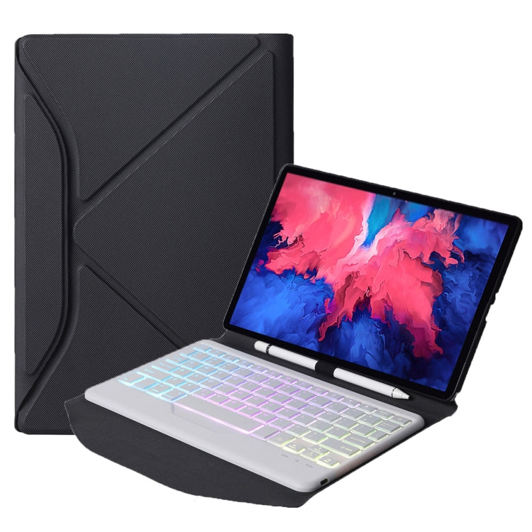 BM12S Backlight Edition Diamond Texture Detachable Bluetooth Keyboard Leather Tablet Case with Pen Slot & Triangular Back Support For Lenovo Pad Plus 11 inch TB-J607F / Tab P11 11 inch TB-J606F
