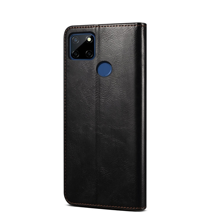 For OPPO Realme C21Y Simple Wax Crazy Horse Texture Horizontal Flip Leather Case with Card Slots & Holder