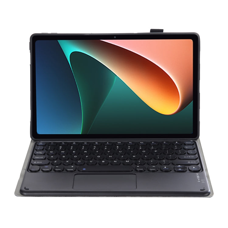 Y0N5-A TPU Tablet Case Lambskin Texture Round Keycap Bluetooth Keyboard Leather Tablet Case with Holder & Touchpad For Xiaomi Pad 5 / 5 Pro