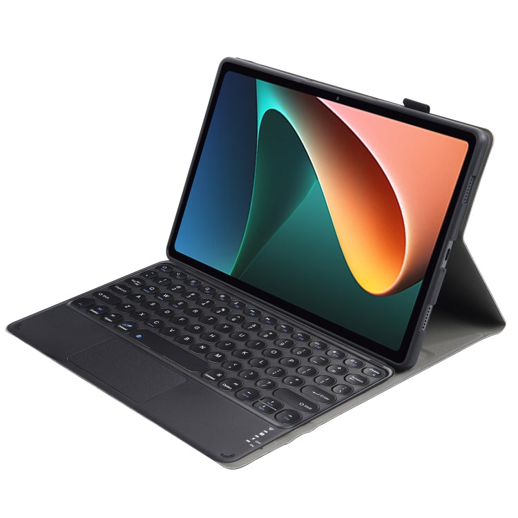 Y0N5-A TPU Tablet Case Lambskin Texture Round Keycap Bluetooth Keyboard Leather Tablet Case with Holder & Touchpad For Xiaomi Pad 5 / 5 Pro