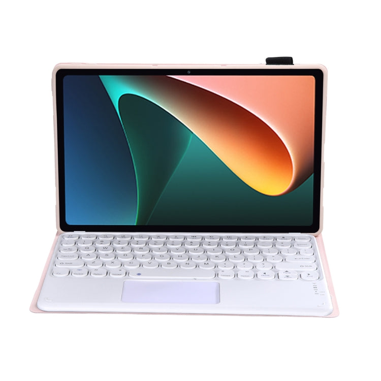 Y0N5-A TPU Tablet Case Lambskin Texture Round Keycap Bluetooth Keyboard Leather Tablet Case with Holder & Touchpad For Xiaomi Pad 5 / 5 Pro